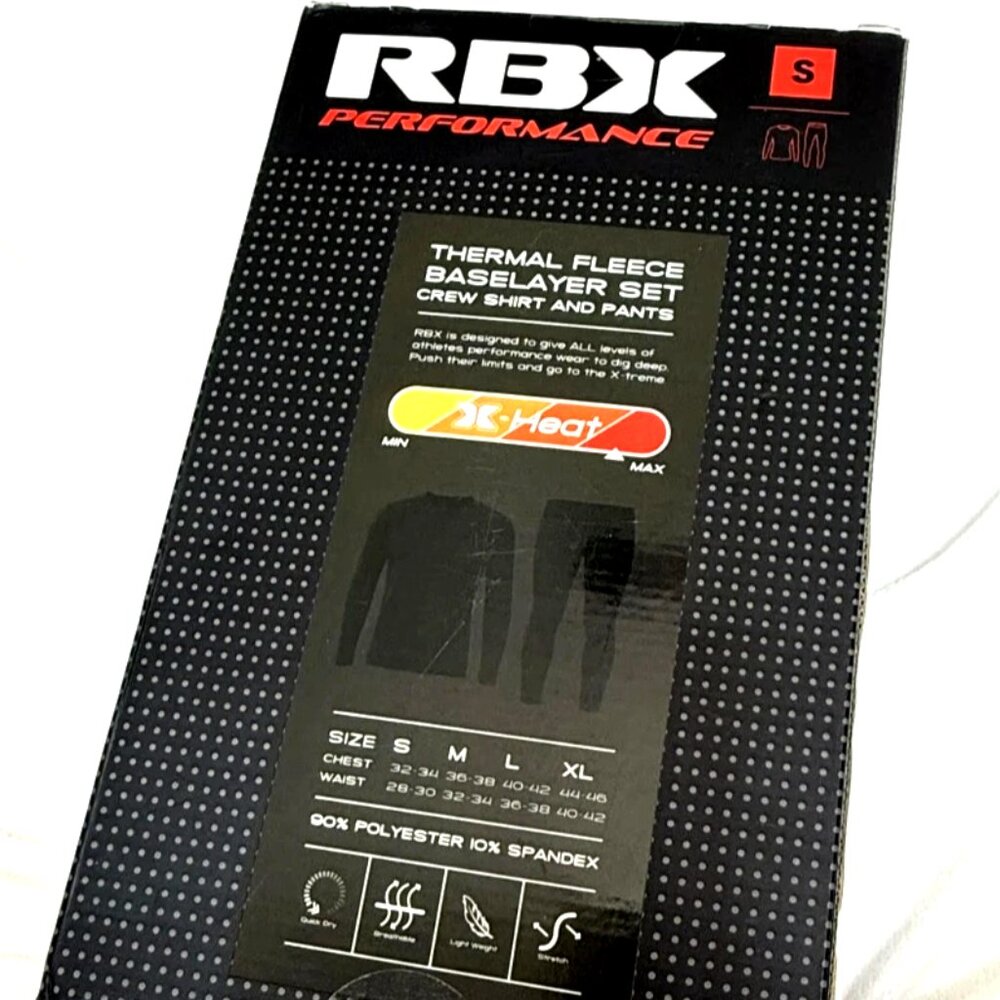 RBX Men's Black X-Heat Max Thermal Fleece Baselayer 2 Pc Set Small NIB - Picture 4 of 8